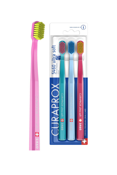 Curaprox فرشاة أسنان فائقة النعومة CS 5460 | عبوة من 3 فرش أسنان يدوية للبالغين
