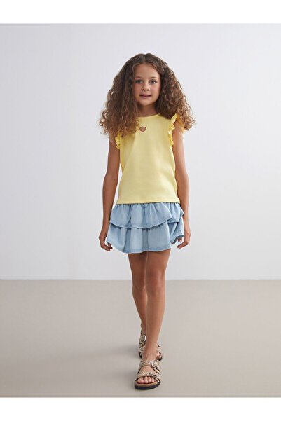 LC Waikiki Rmz Gi̇yi̇m Farkiyla Girls' Jean Skirt with Waist Drawstring