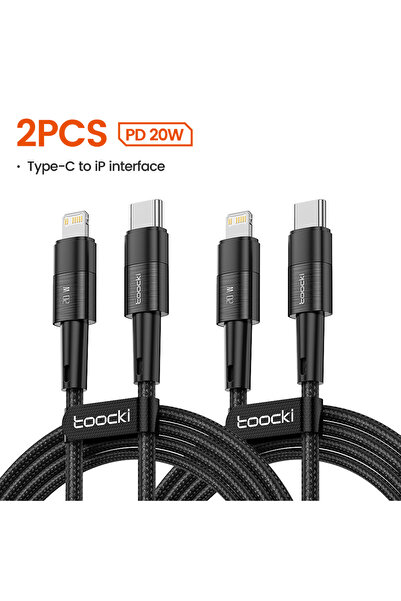 Toocki 3M أسود 2 قطعة 2 قطعة PD 20W كابل من النوع C لأجهزة iPhone 14 13 12 11...