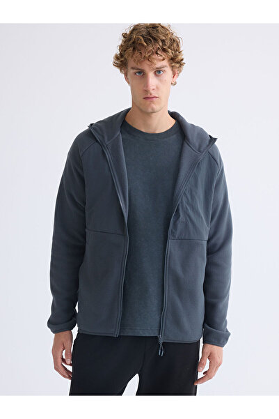 LC Waikiki Gray Hooded Fleece Men's Zippered Sweatshirt