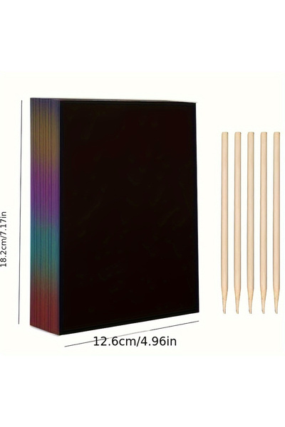 Choice 50 قطعة 50 قطعة ورق خدش سحري 5 قطع أقلام من الخيزران ورق خدش قوس قزح طقم رسم بالخدش wit