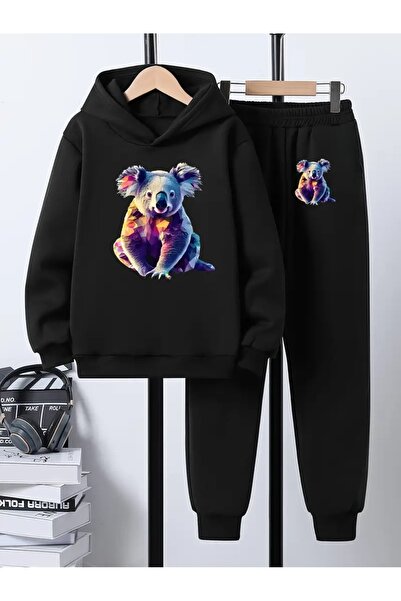 Cevval Детски комплект с качулка и спортен екип с принт, 3-слоен шерпа за есе...