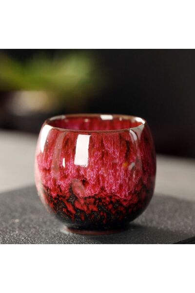 Choice كوب شاي سيراميك أحمر على الطراز الياباني كوب إسبريسو من فرن التحويل كو...