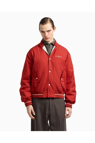 Emporio Armani Men's Long Sleeve Button Closure Embroidered Logo on Back Section Red Jacket Em003124 Af18264-U5035
