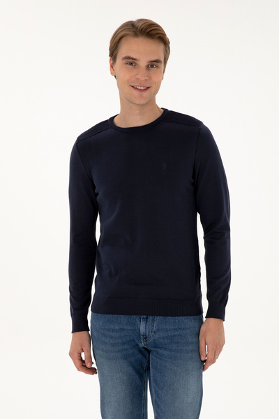 U.S. Polo Assn. Men's Slim Fit Crew Neck Navy Blue Basic Sweater 50307779-Vr033