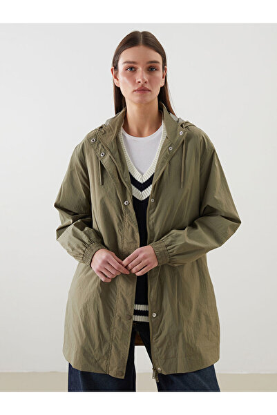 LC Waikiki Khaki Hooded Oversize Women's Raincoat