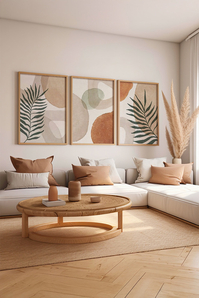 Artavessa 3 Parça Ham Renk Gerçek Ahşap Çerçeveli Tablo Seti - Model 10