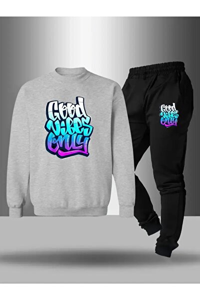 CROPSEL Children's Printed Crew Neck Sweatshirt and Sweatpants Set 3 Thread Raster for Autumn/Winter