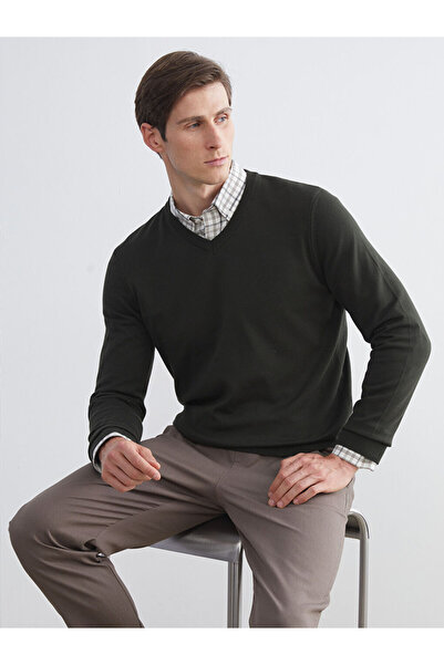 LC Waikiki Pulover verde pentru bărbați cu decolteu în V