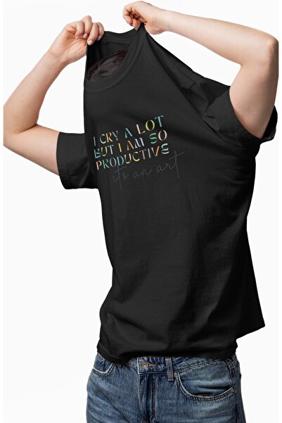 Fuddy Moda Tricou unisex I Cry A Lot But I Am So Productive cu imprimeu, tricou supradimensionat cu tematică Taylor Swift