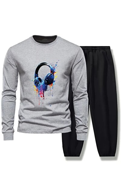 CROPSEL Children's Printed Crew Neck Sweatshirt and Sweatpants Set 3 Thread Raster for Autumn/Winter