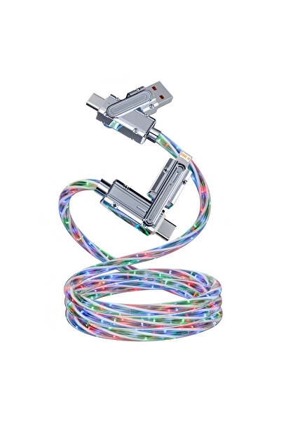 Choice كابل USB من النوع C أبيض 4 في 1 240 واط RGB لشحن الهاتف بسرعة وسلك بيا...