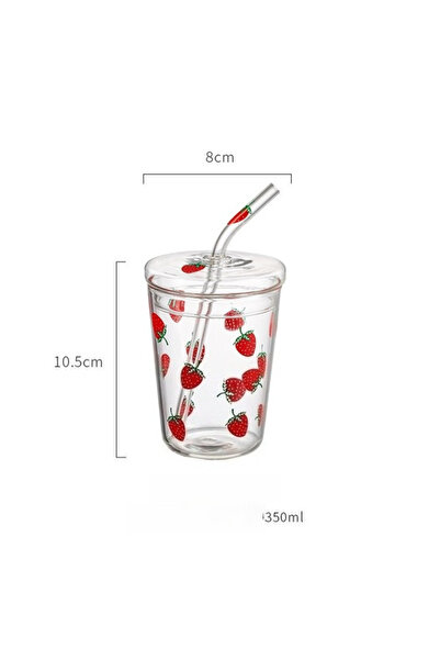 Choice1 301-400 مل 350 مل كوب زجاجي بغطاء بنكهة الفراولة كاواي كوب زجاجي شفاف للقهوة والحليب وكؤوس الماء J