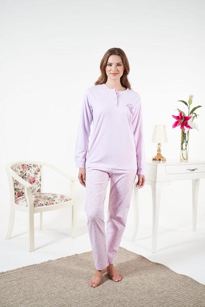 Estiva Women's Winter Patchwork Patterned Combed Cotton Lycra Pajama Set