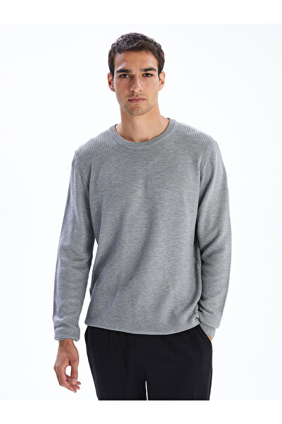 LC Waikiki Gray Crew Neck Checked Men's Knitwear Sweater