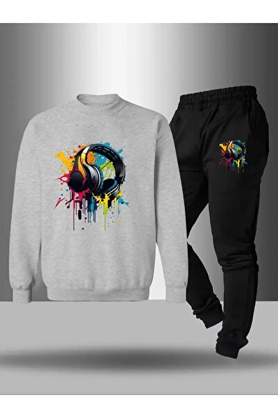 SVART WEAR Children's Printed Crew Neck Sweatshirt and Sweatpants Set 3 Thread Raster for Autumn/Winter