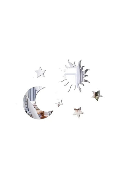 Choice ملصق حائط فضي مكون من 6 قطع على شكل نجمة وقمر لغرفة النوم وغرفة المعيش...