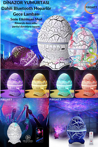 Fırsat7 Dinazor Yumurtası Gece Lambası Kumandalı Hoparlör Galaxy Projeksiyon ...