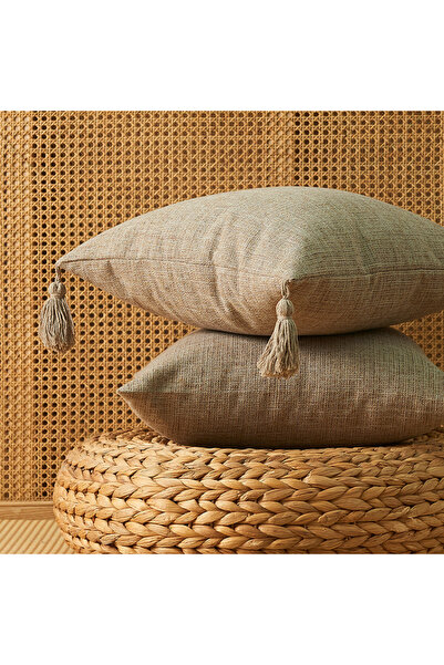 Choice 45x45 سم بدون شراشيب LT كاكي 45x45 سم غطاء وسادة من الكتان الريفي مع ش...