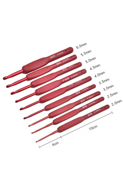 Choice 9 قطع 9 قطع خطاف كروشيه أحمر مقبض سيليكون إبر حياكة يدوية من الألومنيوم حياكة كروشيه حرف يدوية Ho