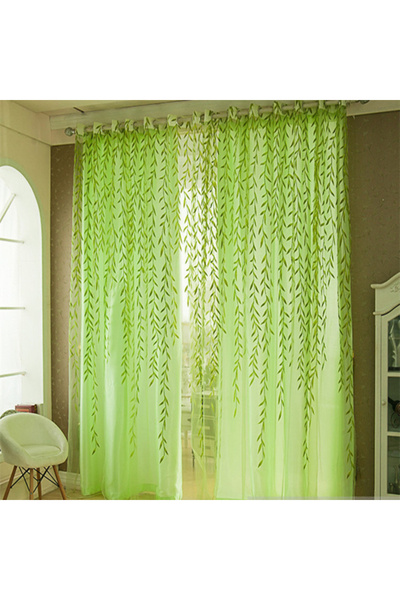 Choice Green 1p Style 1 1PC Elegant Modern Tulle Curtains For Living Room Bedroom Kitchen Green Leaf Sheer