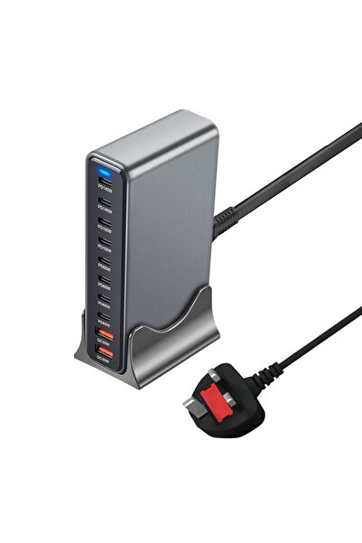 Choice شاحن GaN رمادي داكن 800 واط من المملكة المتحدة 10 منافذ USB C PD3.1 مح...