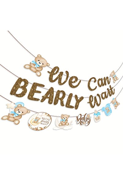 Choice لون الشمبانيا لا نستطيع الانتظار لافتات لافتة حفل استقبال المولود الجديد دمية دب تزيين حفل استقبال المولود الجديد