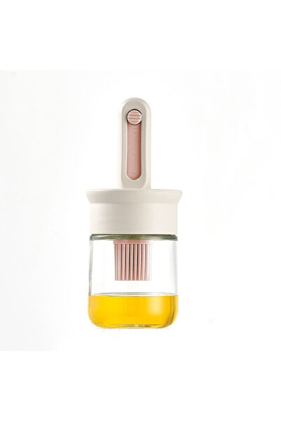 Choice زجاجة موزع زيت وردية اللون 1 قطعة خالية من مادة BPA ومقاومة للحرارة مع مجموعة فرش سيليكون للخبز والطهي والشواء