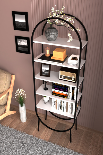 AWOX Aden Dekoratif Kitaplık Kemer Form Tasarımlı Raf Dosya Rafı