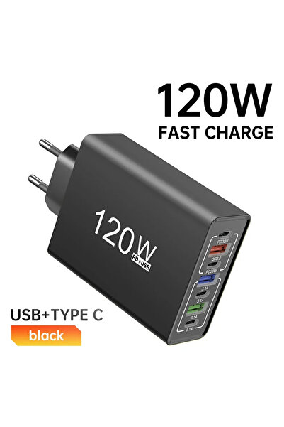 Choice شاحن USB C أسود بمقبس EU 120 وات شحن سريع 3.0 متعدد المنافذ شحن سريع م...