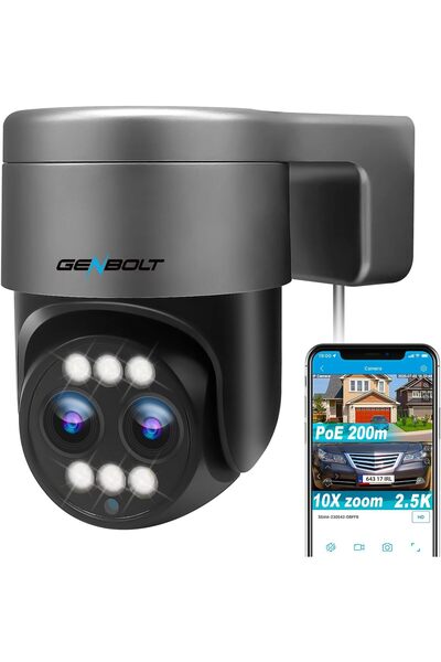 GENBOLT PTZ WiFi Security Camera Outdoor 2.5K, CCTV Home Surveillance Camera with 10X Hybrid Zoom, D