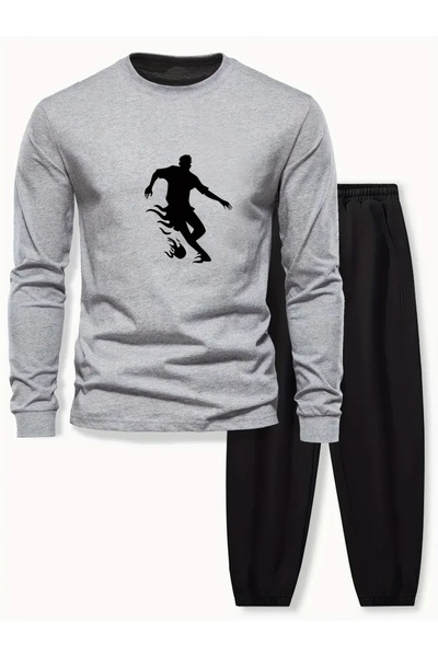 CROPSEL Children's Printed Crew Neck Sweatshirt and Sweatpants Set 3 Thread Raster for Autumn/Winter