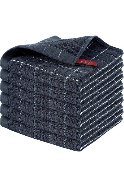 Choice مناشف أطباق مطبخ تيري قطنية 100%، لون رمادي غامق، عبوة من 6 قطع، ناعمة للغاية وعالية الامتصاص، مناسبة للمطبخ