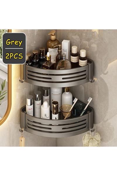 Choice رمادي - 2 قطعة حامل دش زاوية لاصق خيارات التثبيت بالثقب مطور من الألوم...