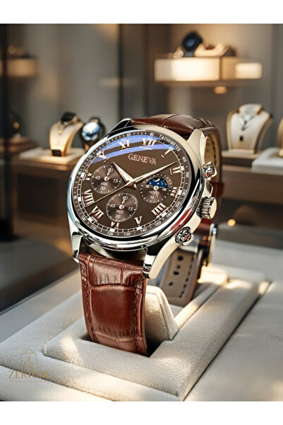 ZERİUM Şık İş ve Spor Tarzı Yuvarlak Kadranlı PU Deri Kayışlı Erkek Kuvars Saat