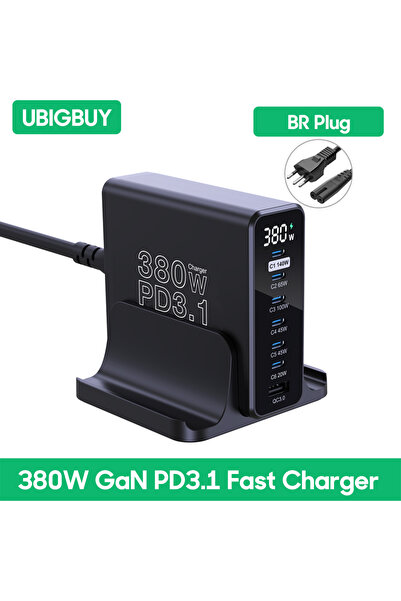 Choice BR Plug Ubigbuy 380W GaN USB C شاحن PD 3.1 140W 100W PPS 45W محطة شحن ...