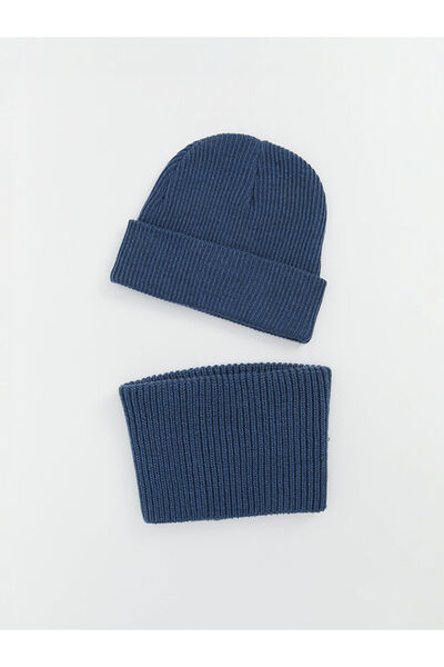 LC Waikiki Blue Boy's Knitwear Beret and Neck Collar