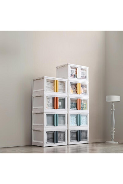 Terracy Home & Garden X-Large Ebatlı, Üst Üste İstiflenebilir, Katlanabilir Dörtlü Çok Amaçlı Dolap, Renkli Kulplu