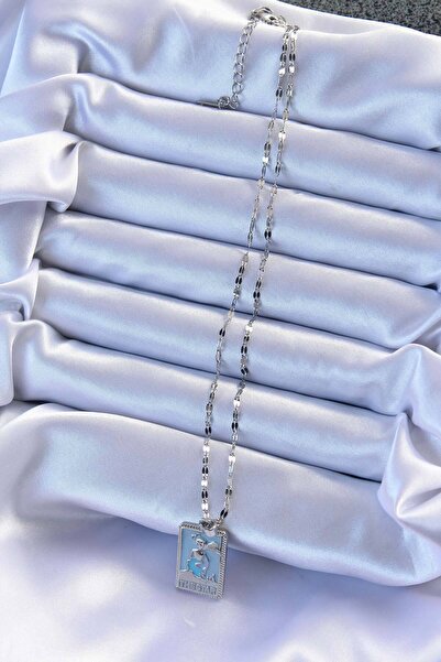 Lisinya قلادة التاروت من الفولاذ 316L مع سلسلة فضية اللون وطلاء أزرق -