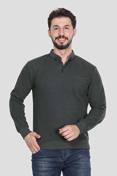 HEDEFNUR TEKSTİL Men's Polo Collar Regular Fit Thessaloniki Knitted Patterned Burgundy Sweatshirt with Pockets