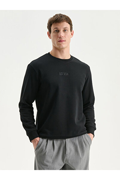 LC Waikiki Black Crew Neck Printed Men's Sweatshirt