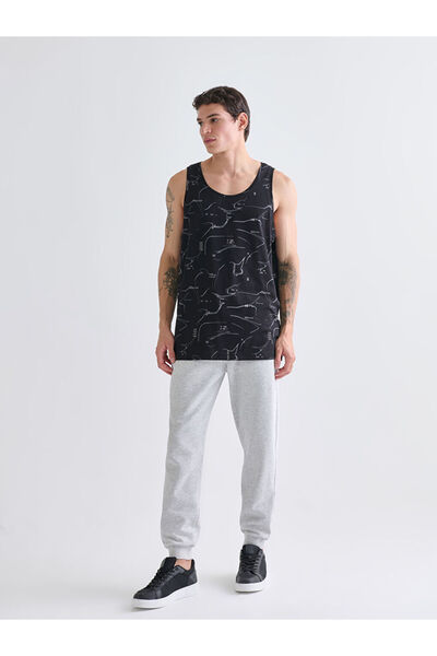 LC Waikiki Black Crew Neck Printed Combed Cotton Men's Sleeveless T-Shirt