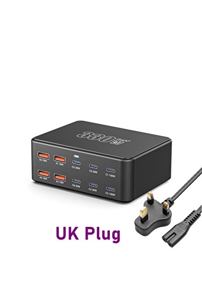Choice مقبس بريطاني 330 واط Gan Universal 10 منافذ USB من النوع C PD 100 واط ...