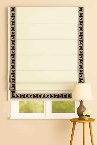 perastore Katlamalı Fon Perde – Krem Keten Grek Bordür Detaylı