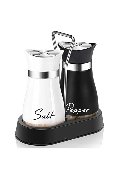 Choice1 زجاجة توابل زجاجية شفافة للمطبخ، ملح وفلفل قابلان للتعديل وإعادة التعبئة، طقم من قطعتين مع رف S