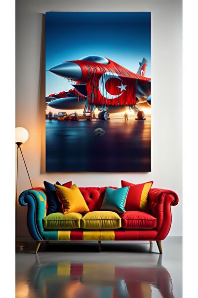 özkacar F16 cu steagul turcesc, tablou decorativ pe pânză pentru acasă, salon...
