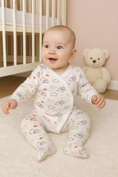 anne dokunuşu gibi KUZUM BEBE White Star Kuravaze 2-Piece Baby Bodysuit Set