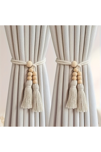 Choice شريط ستارة على شكل دائري من طراز بوهيمي، 2 قطعة، مع خرزات خشبية على شكل نيزك، يستخدم لتزيين المنزل