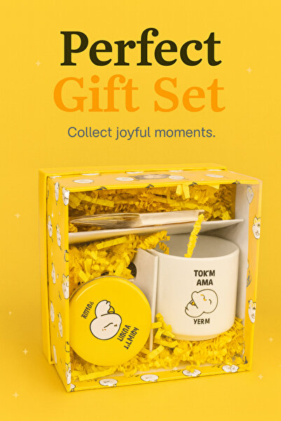 Luminoo Bam Mottolu Mum, Kupa, Anahtarlık Hediye Seti 3’lü Sarı