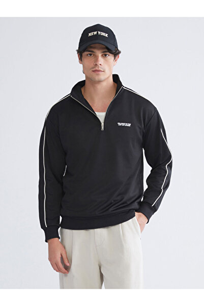 LC Waikiki Black Stand Collar Printed Men's Sweatshirt